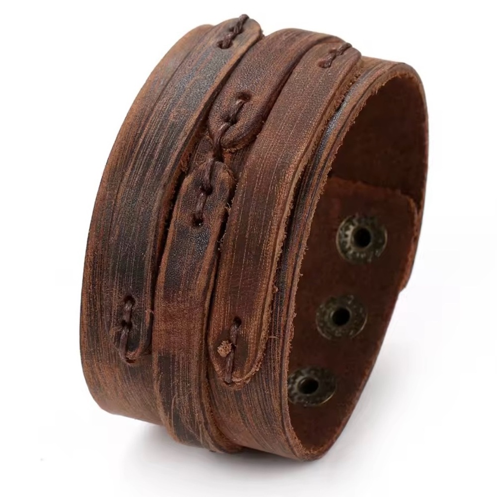 Brown Vintage style Leather Cuff Bracelet for men 9”